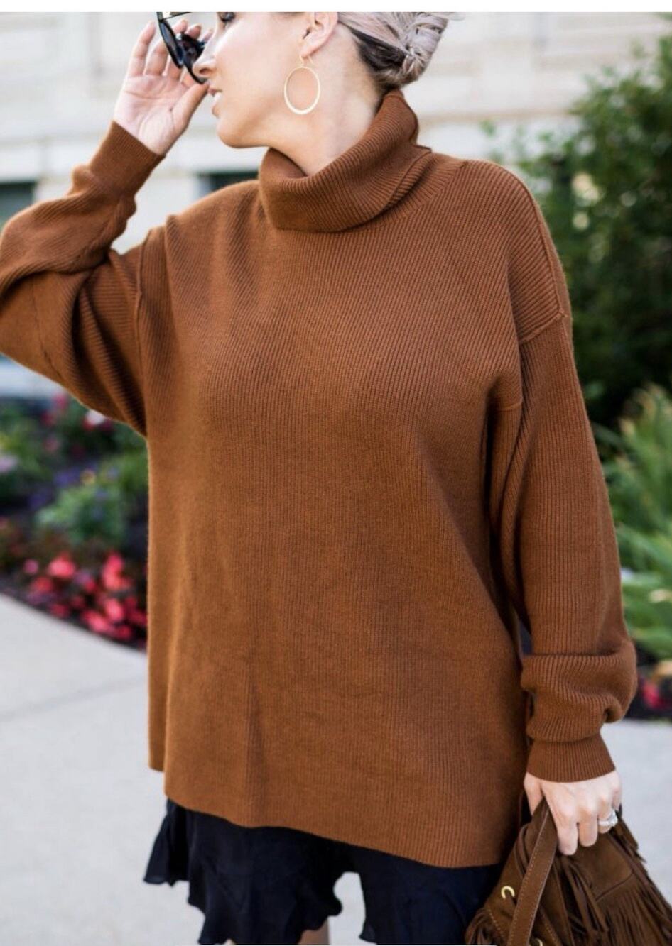 Free People Softly Structured Knit Tunic Sweater Sienna Orange Large Oversized